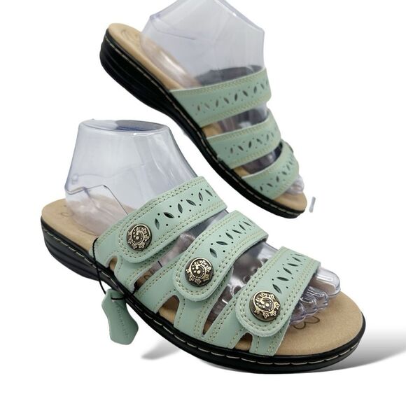 Hueneph Women's Comfort Leather Slides Lightweight Flat Sandals Slip On Casual - Picture 3 of 11